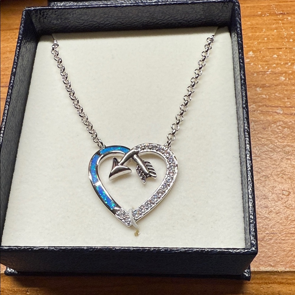 Silver Heart Necklace with Blue Accents